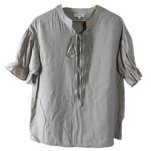 Sweet Salt Women XS Taupe Gray Tie Neck Puff Sleeve Ruffle Blouse Top